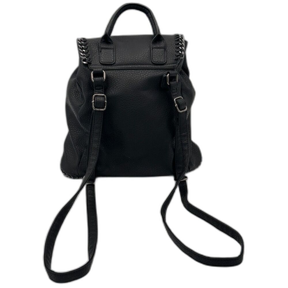 Expressions NYC Black Vegan Leather Backpack w/ Gunmetal Chain Detail NWOT - Picture 2 of 12